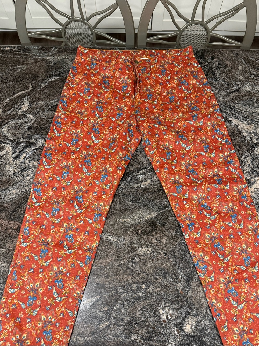 Zara Men's Orange Floral Print Casual Pants